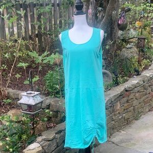 Sleeveless Turquoise Swim Cover-Up Dress with Drawstring Hem
